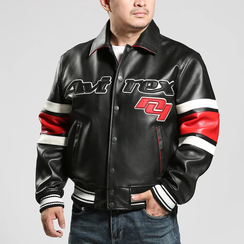 Men's Clothing Genuine Leather Jacket with American Size French Lamb Leather Embroidery Autumn Winter Classic Warm Casual Coat