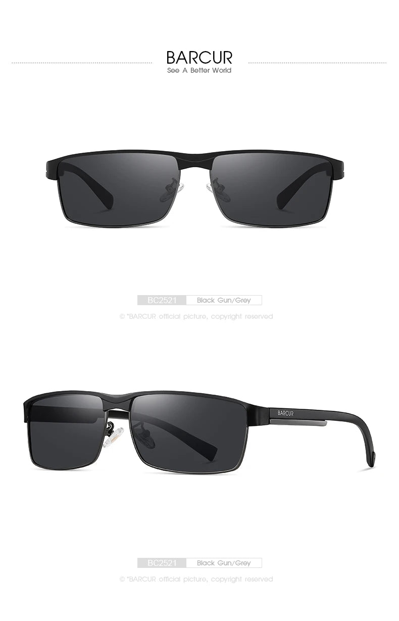 BARCUR Original Rectangle Business Sunglasses for Men Driving Hiking Sports Sun Glasses for Women Fashion Shades Oculos De Sol