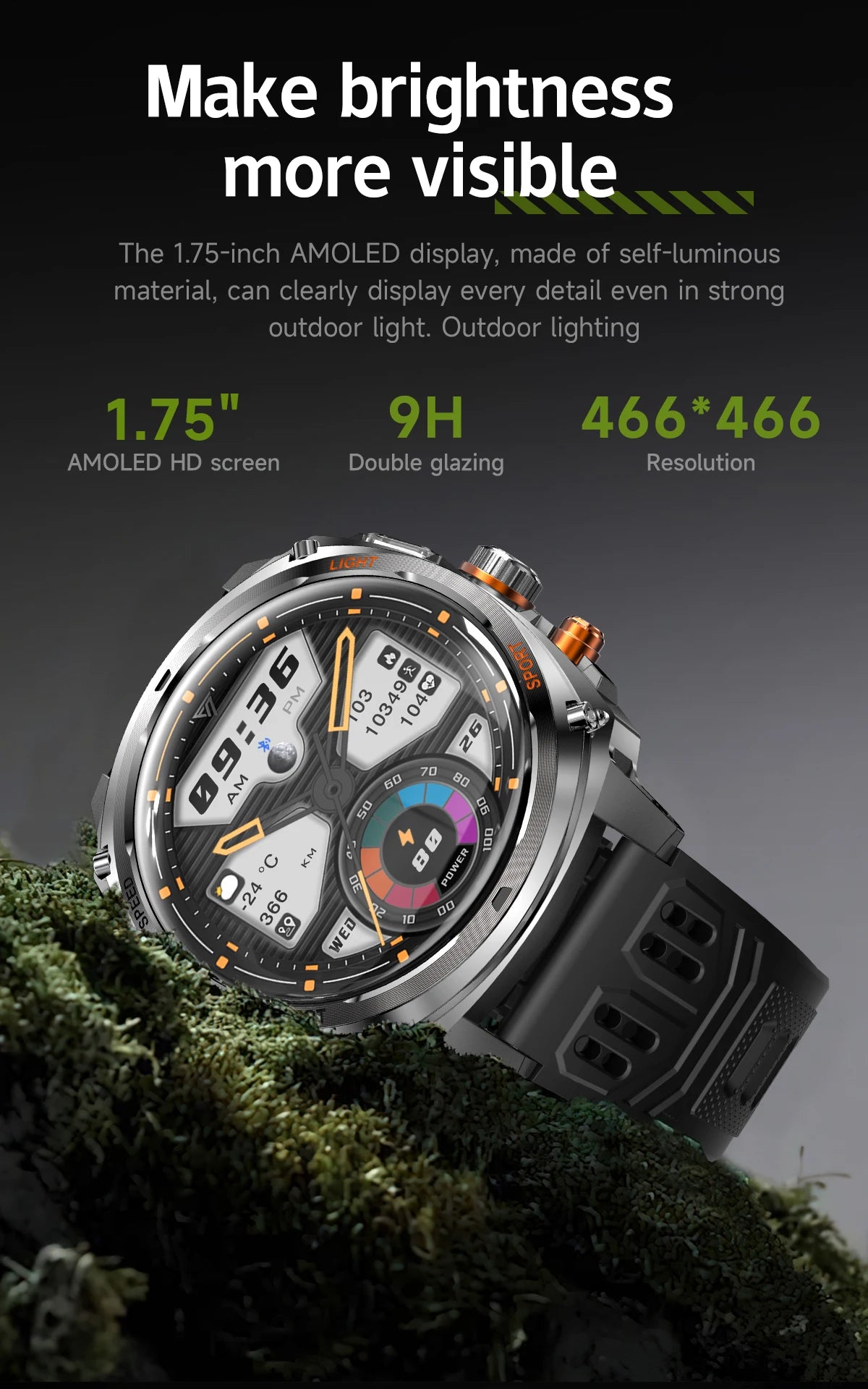 LIGE Rugged Military 1.75-inch AMOLED Screen Smart Watch With LED Flashlight 800mAh Battery Bluetooth Call Smart Watch Men Gift