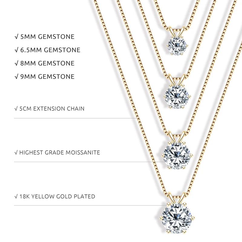 Lnngy 925 Sterling Silver Earring Necklace Certified GRA 0.5ct-3ct Solitaire Moissanite Pendant Necklace Earrings Jewelry Set