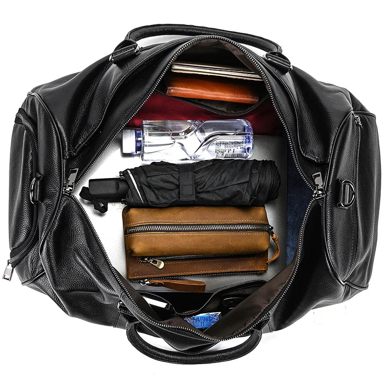 Luxury Genuine Leather Men Women Travel Bag Cow Leather Carry On Luggage Bag Travel Shoulder Bag Male Female Weekend Duffle Bag