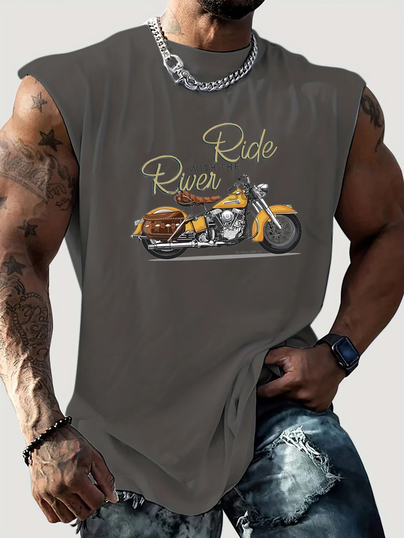 🏍️ Men’s Summer Sleeveless Vest,Retro Motorcycle Print | Loose Fit | Comfortable & Breathable | Casual & Travel