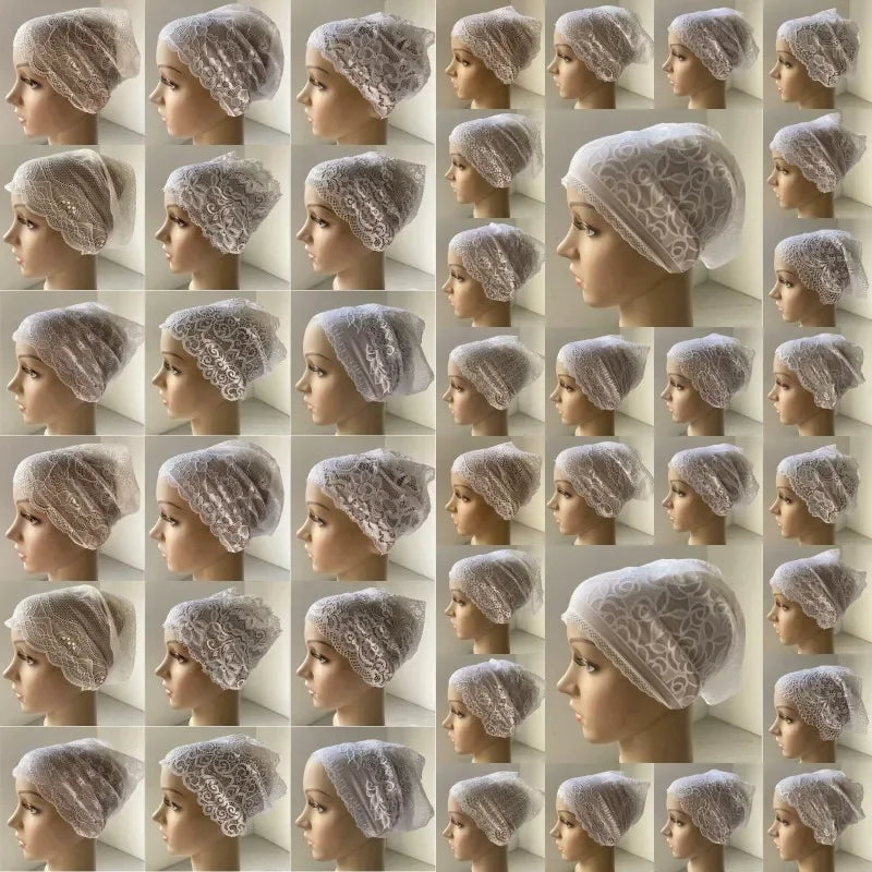 Full Cover Head Inner Cap Flower Lace Muslim Headscarf Islamic Headwear Underscarf Turban Indian Hat Pattern In Random