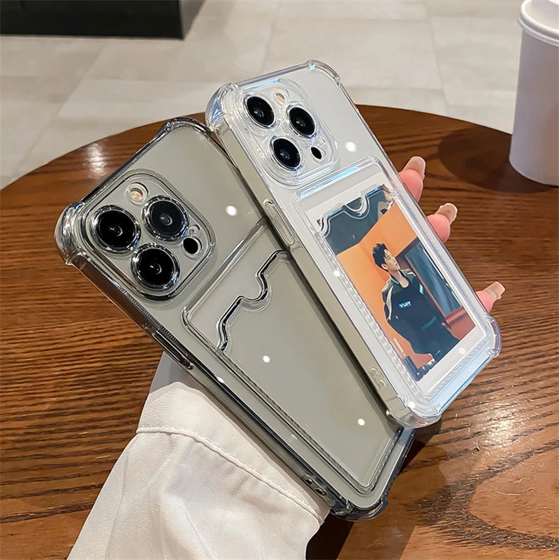Wallet Card Holder Clear Soft Case For iPhone 11 13 12 14 15 16 Pro Max X XSMax XR 7 8 Plus SE 2022 Transparent Card Slots Cover
