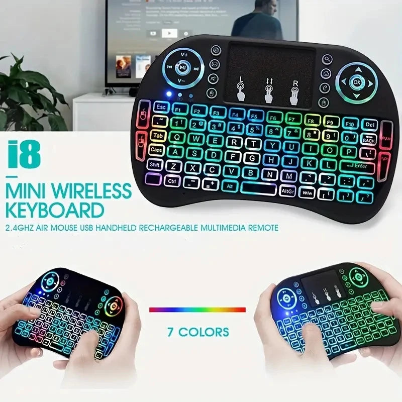 I8 Mini Wireless Keyboard 2.4G English Lithium RGB Colorful Backlit Air Mouse with Touchpad for Android TV Box PC