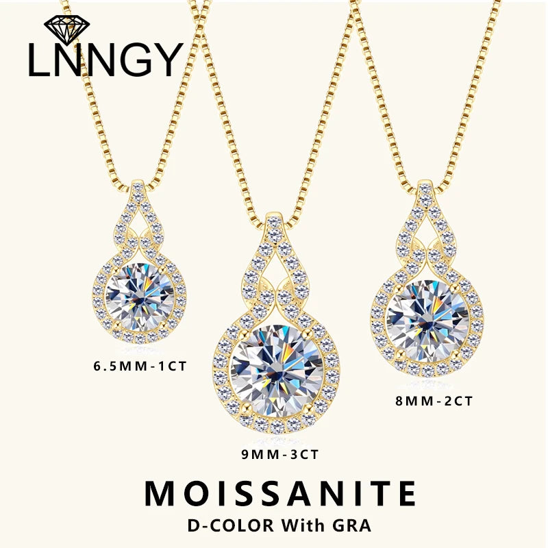 Lnngy Test GRA Passed 1ct/2ct/3ct Moissanite Necklace 925 Sterling Silver Gourd Shaped Pendant Necklaces For Women 2025 Jewelry