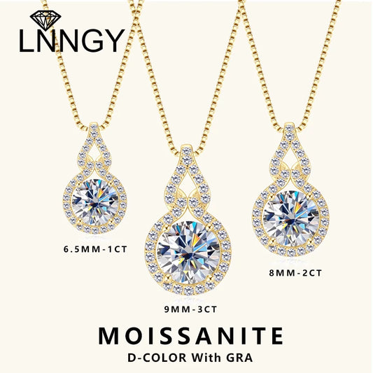 Lnngy Test GRA Passed 1ct/2ct/3ct Moissanite Necklace 925 Sterling Silver Gourd Shaped Pendant Necklaces For Women 2025 Jewelry