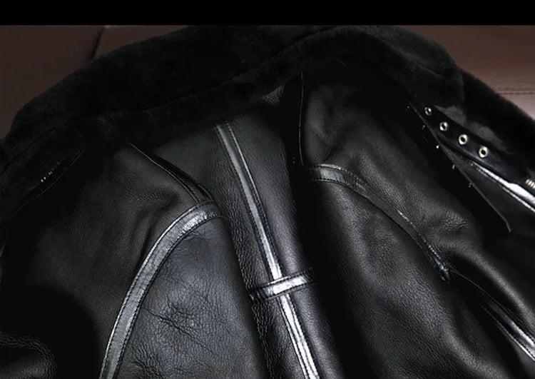 2023 New Genuine Sheepskin Leather Jacket Mens Plus Size Real Thick Sheepskin Natural Warm Coat