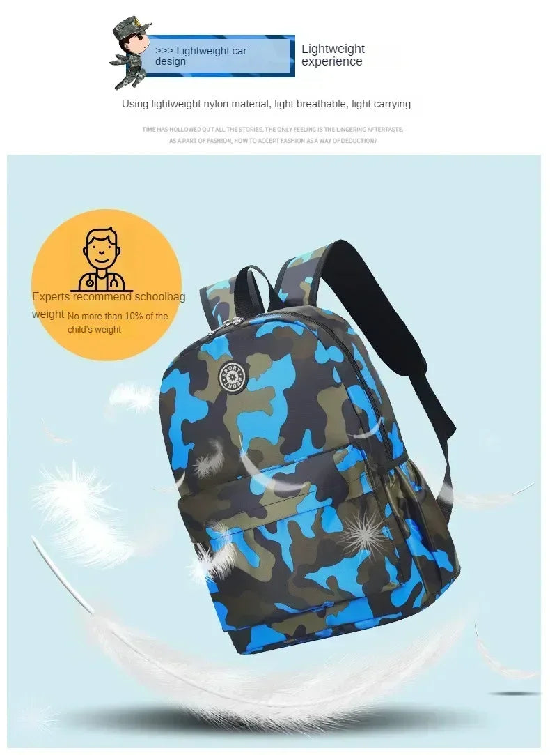 Children's Backpack Camouflage Backpack Elementary School Backpack Boys and Girls Reduce Burden First and Second Grade Backpack