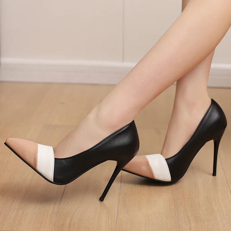 Women’s Mixed Colour Stiletto Pumps – Thin High Heels Pointed Toe Office Shoes