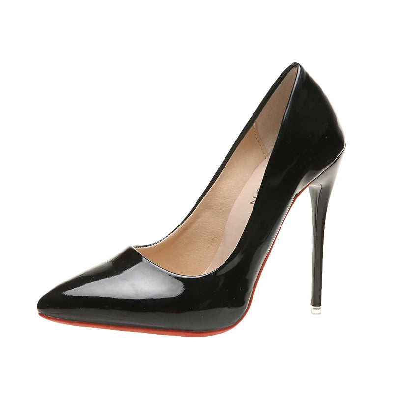 Temperament 12cm Super High Thin Heels Shoes Women Pumps Pointed Toe Colorful Patent Leather Stiletto Wedding Shoe Size 45