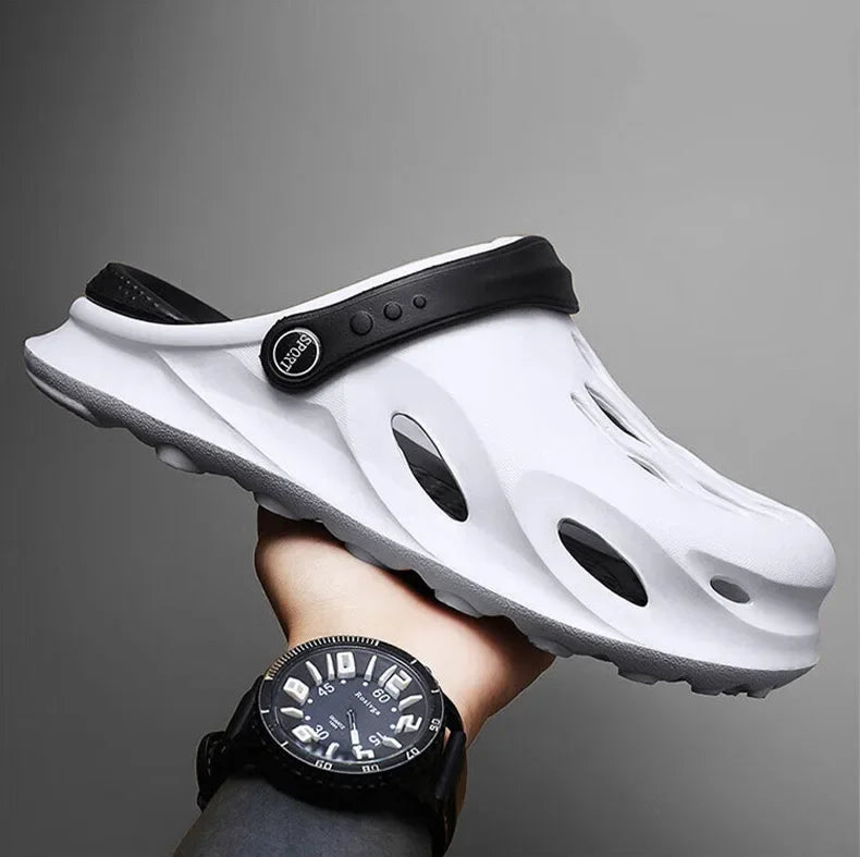 Summer Men's Fashion Beach Sandals Clogs Thick Sole Slipper Waterproof Anti-Slip Sandals Flip Flops Non-slip Soft EVA Hole Shoes