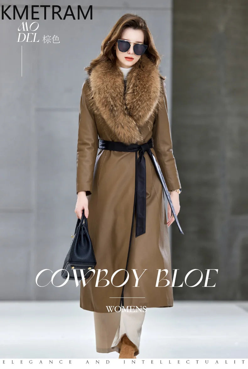100% Sheepskin Puffer Jacket Women High Quality Long Down Coats Winter Raccoon Fur Collar Coat Womans Clothing Leren Donsjas