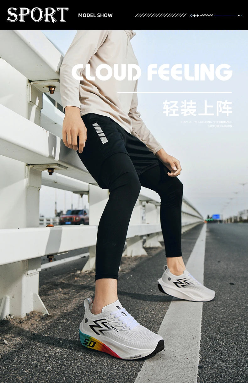Men's Sports Shoes Cushioning Non-Slip Flat Wear Resistant Sneakers Mesh Breathable Platform Soft Running Shoes for Man
