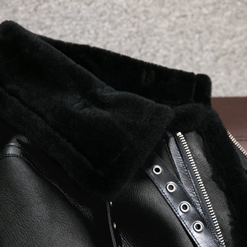 2023 New Genuine Sheepskin Leather Jacket Mens Plus Size Real Thick Sheepskin Natural Warm Coat