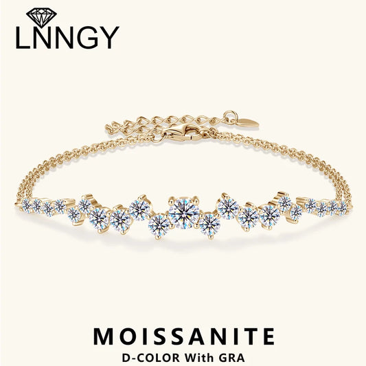 Lnngy Moissanite Bracelet With Certificate 925 Sterling Silver Adjustable Double Chain Bracelets for Women Wedding Jewelry Gift