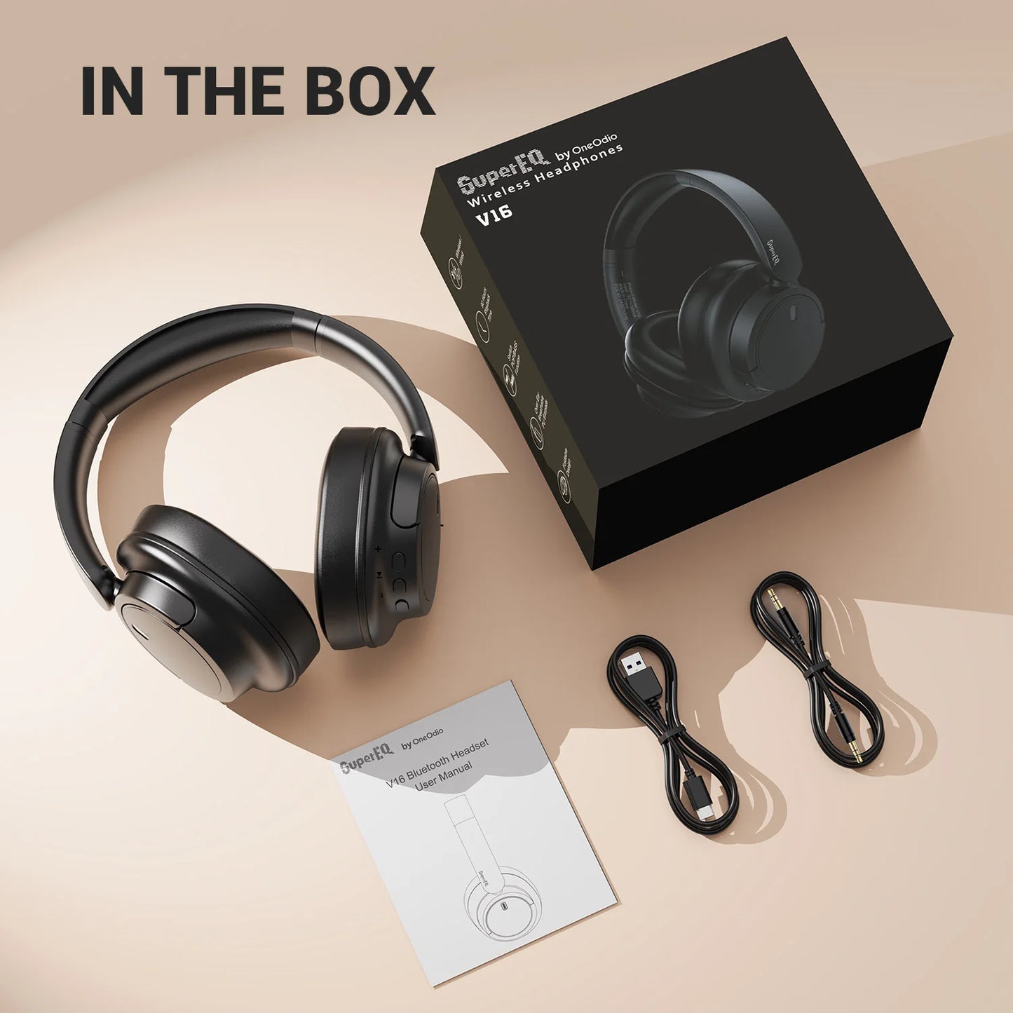 Oneodio SuperEQ V16 Wireless Headphones Bluetooth 5.3 Over Ear Headset With Mic Bass/Pop Mode Hi-Res Foldable Headphones 90H