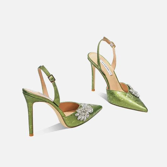 New Green Lady Sandals Fashion Thin Heel Slingback Woman Pumps Sexy Female Dress Party High Heels Shoes