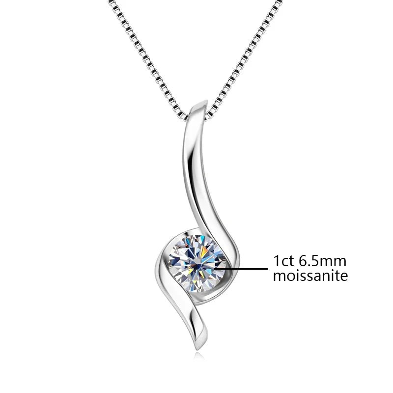 Sterling Silver 925 Real Moissanite Jewelry Set for Women 2.0ctw D Color Lab Diamond Stud Earrings Pendant Necklace Sets Gift