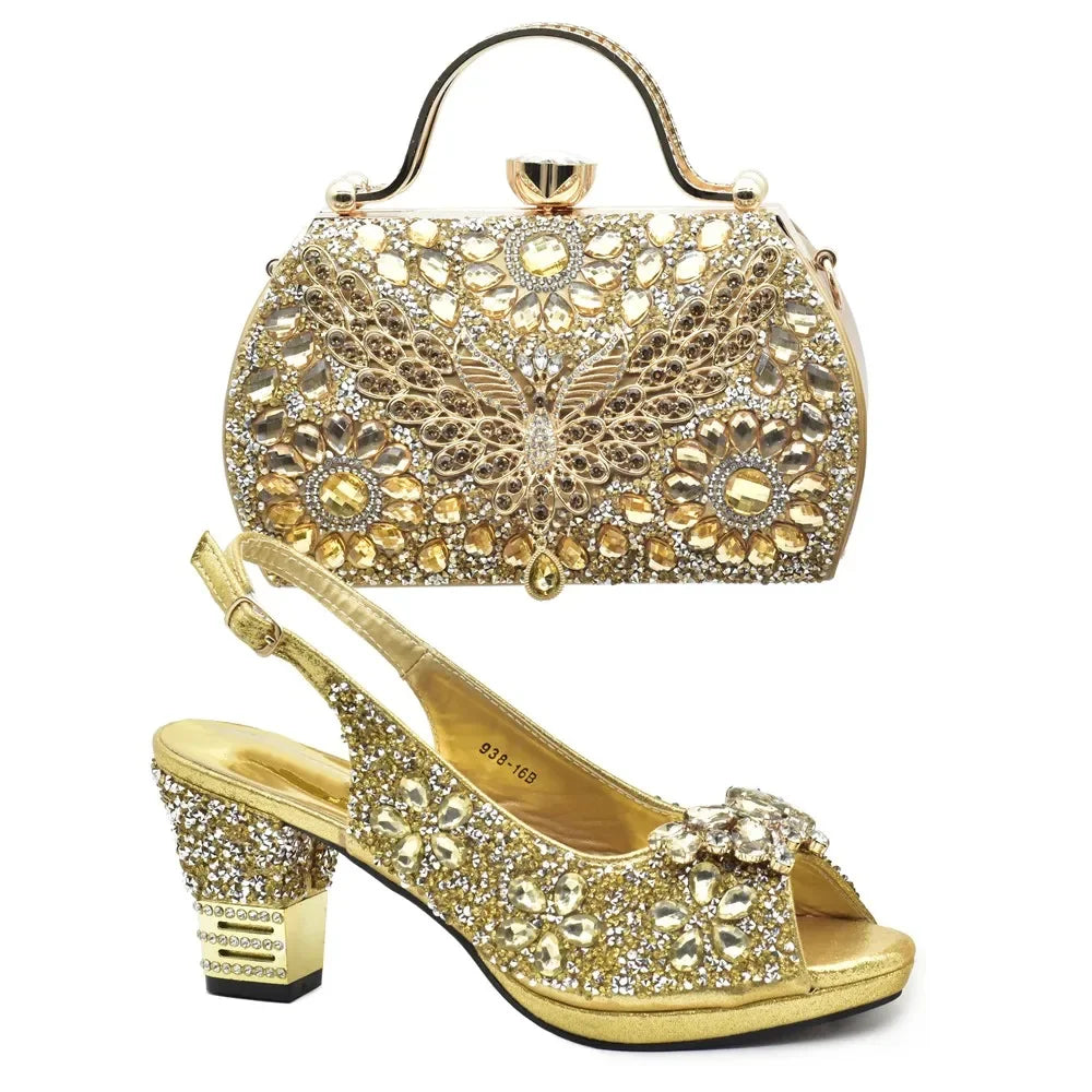 New Arrival Italian Shoes and Bags Matching Set Decorated with Rhinestone Plus Size Shoes Luxury Italian Shoe and Bag Set 2025