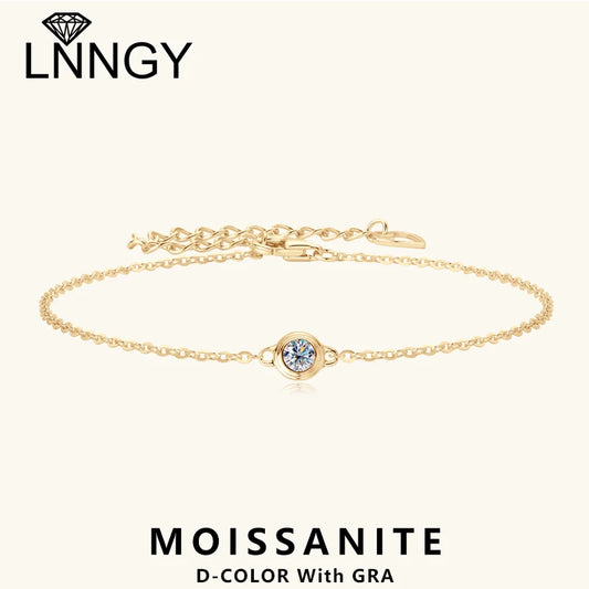Lnngy 3mm Bezel Moissanite Bracelet Original And Pure 925 Sterling Silver Bracelets For Women Fashion Charm Wedding Jewelry Gift