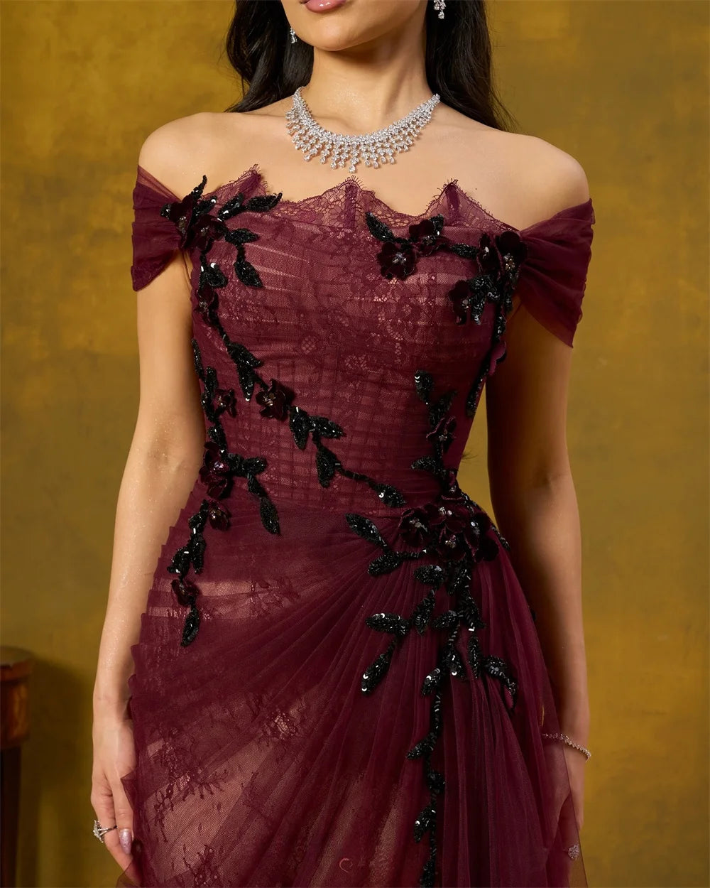 Mila Red Off the Shoulder A-Line Party Dresses Tulle Lace Embroidery Prom Dresses Floor-Length Evening Dresses Customized 2025
