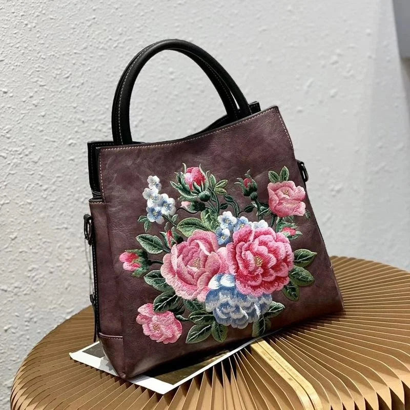 MOTAORA 2025 New Chinese Style Embroidered Women's Handbag Luxury PU Leather Shoulder Bag Embossed Crossbody Purse for Ladies