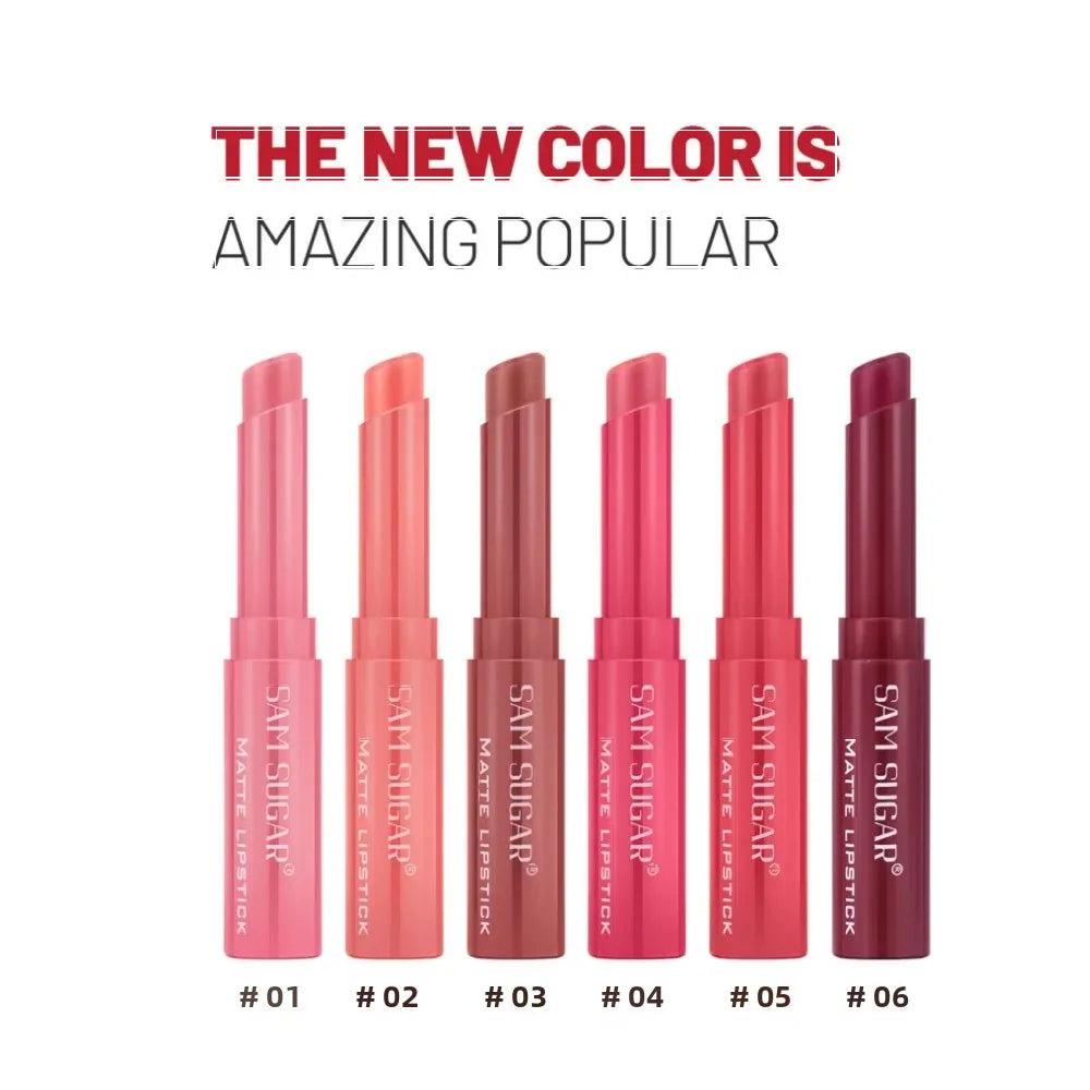 SAM SUGAR 6pcs Velvety Matte Lipstick Set Long-Lasting Waterproof Easy-to-Color Lip Balm Makeup Collection of 6 Shades