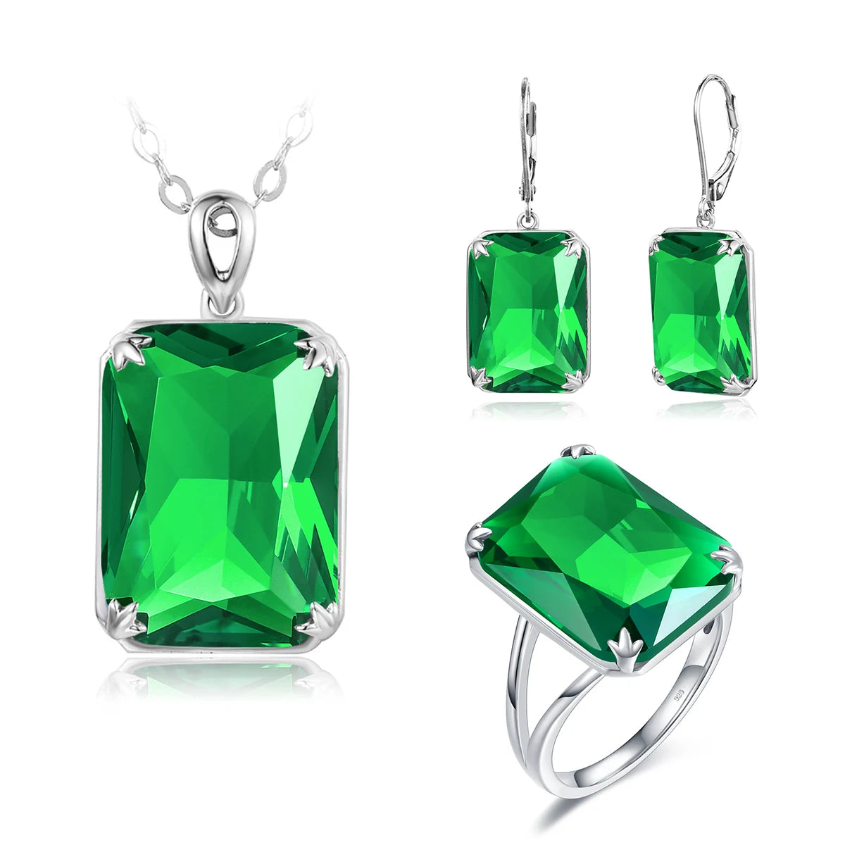 Classic Jewelry Sets for Women 18K Gold Plated Aquamarine Ring Earrings Pendant Silver 925 Anniversary Wedding Quality Gifts