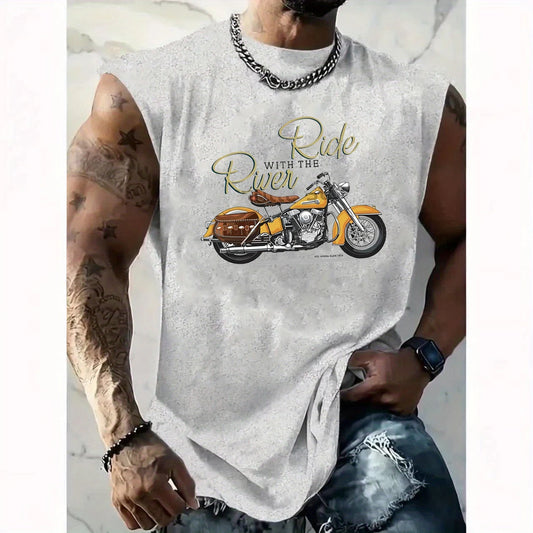 🏍️ Men’s Summer Sleeveless Vest,Retro Motorcycle Print | Loose Fit | Comfortable & Breathable | Casual & Travel