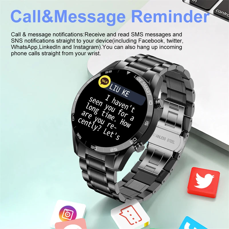 LIGE New BW0189 PRO Smart Watch Men Bluetooth Call Watch IP67 Waterproof Sports Fitness Watch For Android IOS Men Smart Watch