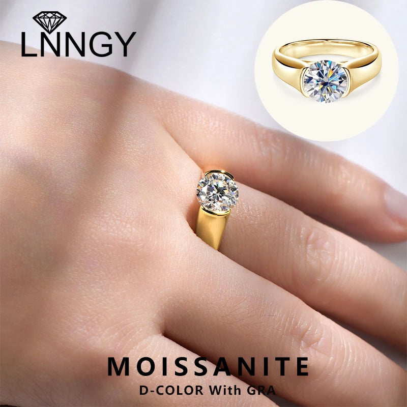 Lnngy Certified 8mm 2ct Moissanite Solitiare Ring For Women Original 925 Sterling Silver Wedding Rings With GRA Certificate