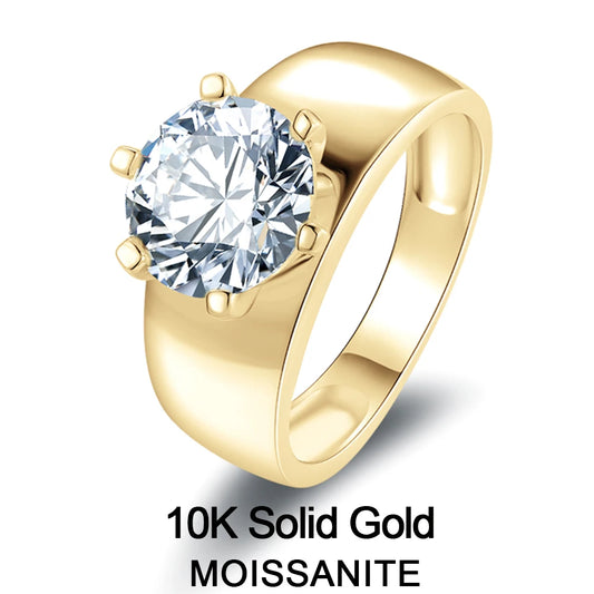 Lnngy Certified 10K Real Gold Moissanite Ring With GRA for Women 9MM 3.0 Carat Lab Created Diamond Solitaire Rings Punk Jewelry