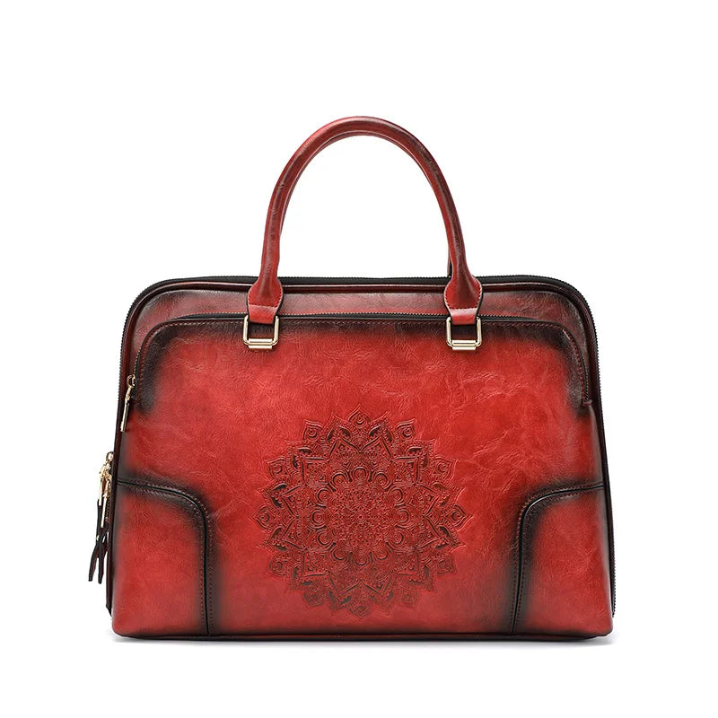 MOTAORA Genuine Leather Tote Bag for Women Embossed Cowhide Work Laptop Computer Bag Durable Office Handbag Stylish Purse