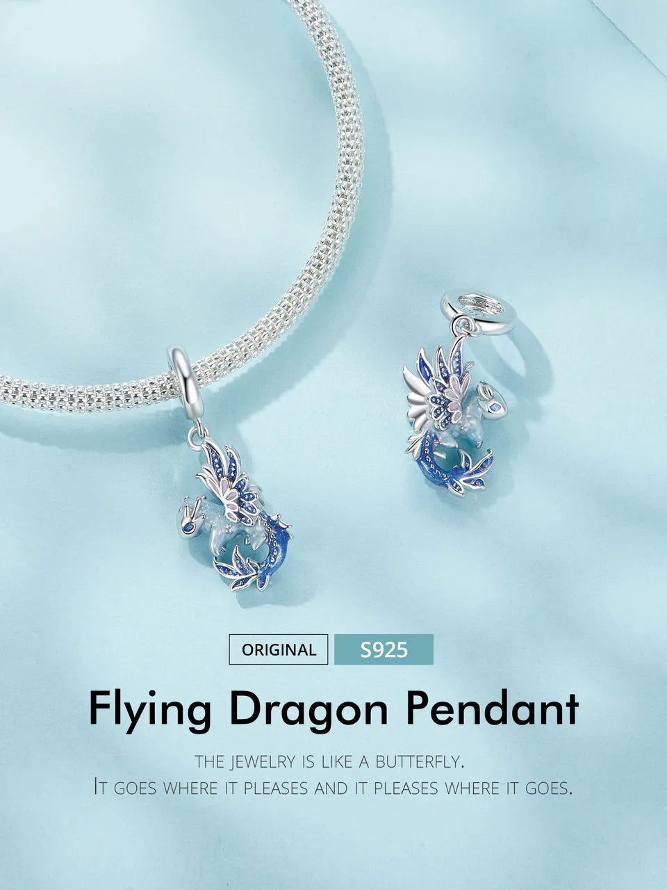Bamoer  925 Sterling Silver Phoenix Pendant Dragon Charms Enamel Process Plated Platinuma Fit Women DIY Bracelet Fine Jewelry