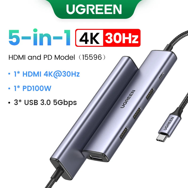UGREEN USB C HUB 4K60Hz HDMI Adapter USB C to USB3.0 PD100W SD&TF for MacBook Pro Air Laptop Type C 3.1 Splitter Docking Station
