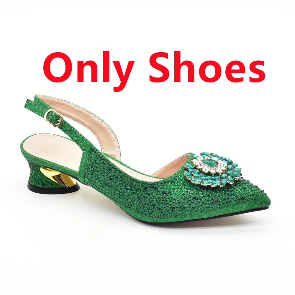 New Italian Shoe and Bag 2025 High Quality Luxury Full Diamond Italian Shoes and Bags Matching Set Decorated with Rhinestone