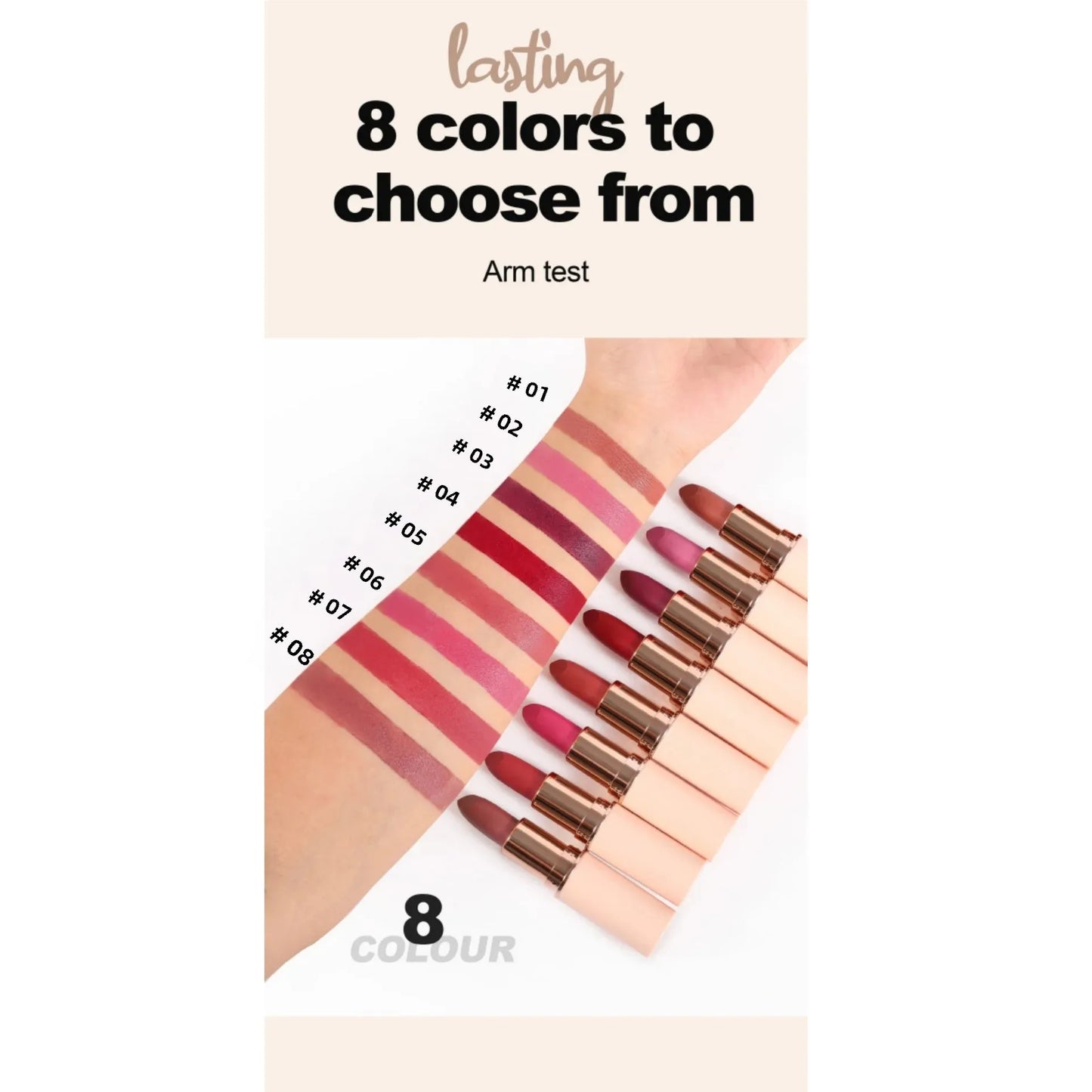 8 Colors Deep Red Matte Lipstick Waterproof Non-Stick Velvet Texture Easy Apply Rose Red Lip Makeup Long-Lasting Cosmetics
