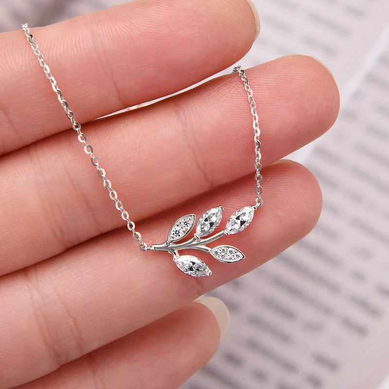 Lnngy Certified GRA Marquise Cut Moissanite Leaf Pendant Necklace Real Silver Chain 925 For Women Exquisite Neck Jewelry Gift