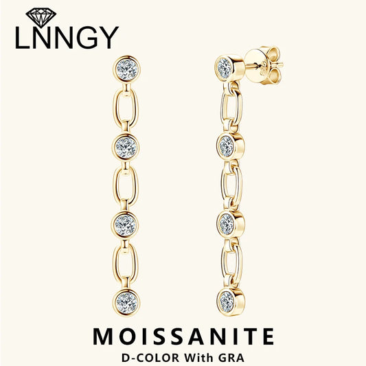 Lnngy 3mm Bezel Moissanite Earrings For Women Exquisite 925 Sterling Silver Long Tassel Earring Wedding Drop Jewelry Gift