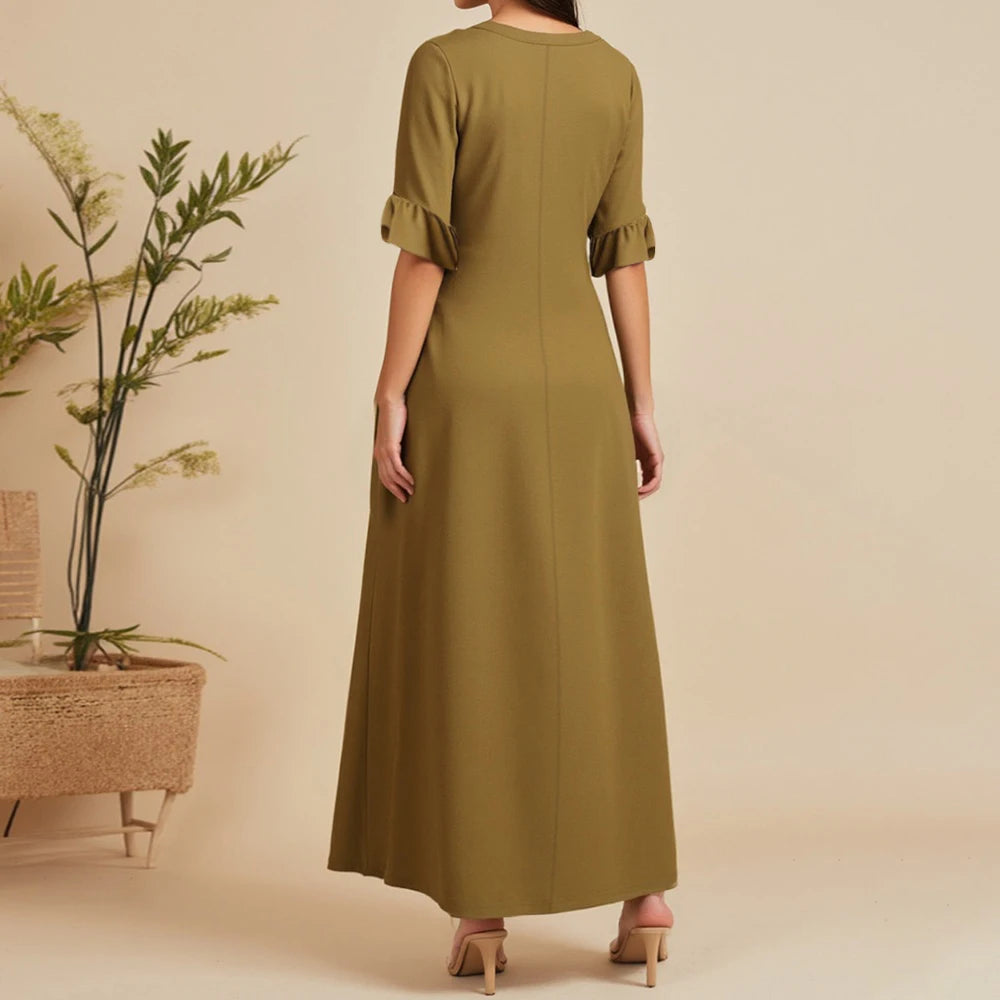 Rafiah Women's Long Dresses Summer Elegant Fashion 2025 Tassel Embroidery Short Sleeve V-Neck A Line Midi Vacation Dresses
