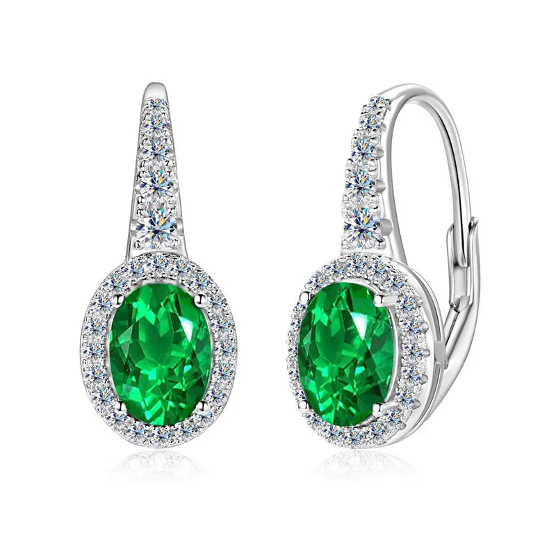 Lnngy Oval/Marqusie Cut Artificial Emerald Stud Earring for Women ohrringe silber 925 Sterling Silver Earring Daily Jewelry Gift