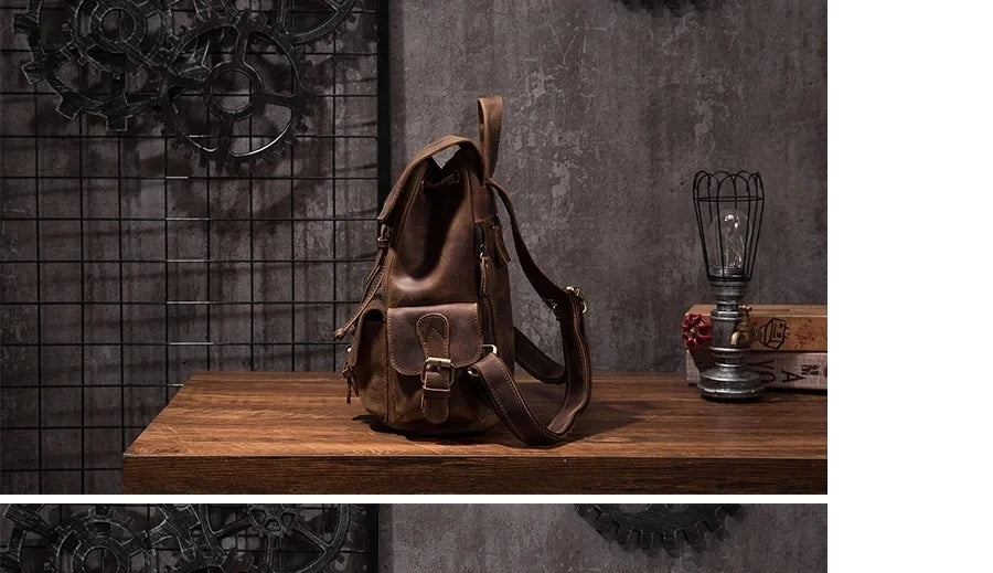 Crazy Horse Leather Shoulder Bag Retro Handmade Ladies Backpack Shoulder Diagonal Travel College School Bags For Teenage Girls