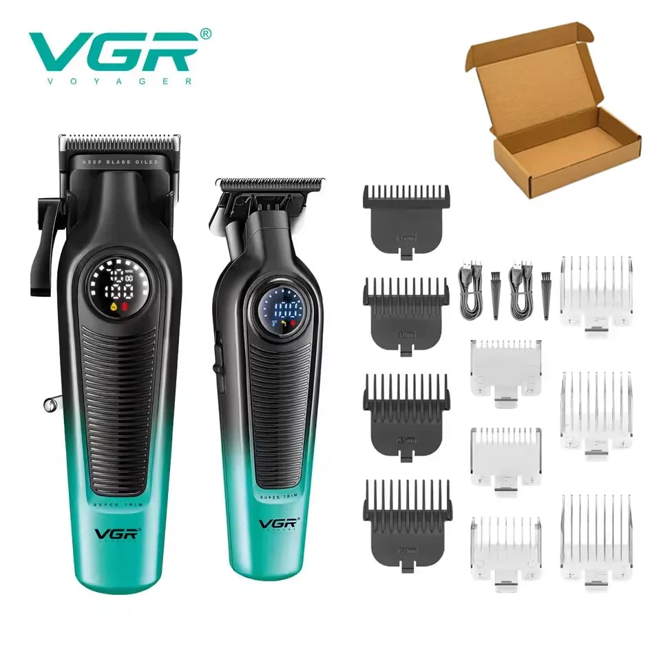 VGR 196 Professional Hair Clipper DLC Blade LED Display Cordless USB Ceramic Blade Men's Haircut Machine Hair Trimmer Machine