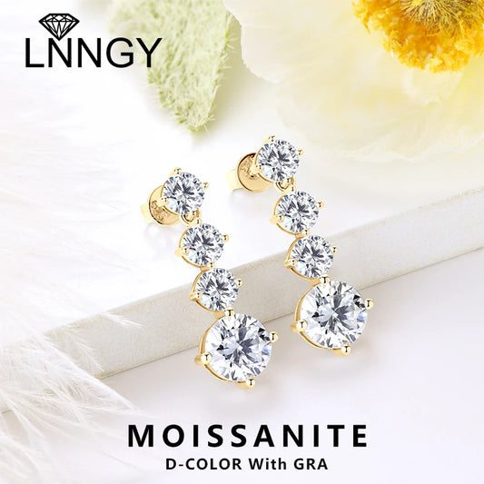 Lnngy Certified D2.00CT Moissanite Drop Earring With GRA 925 Sterling Silver Pendant Earrings for Couples Wedding Jewelry Gift