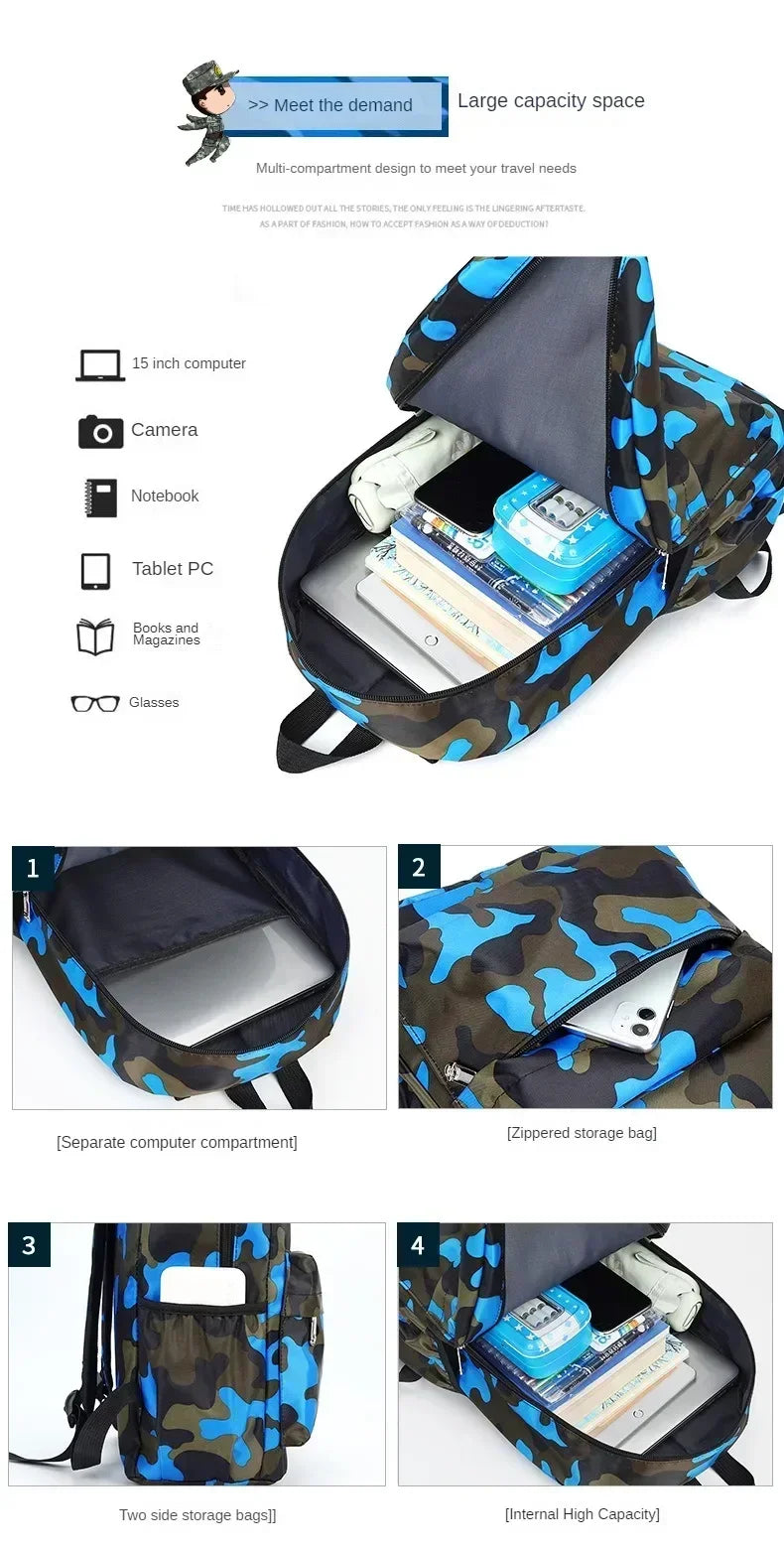 Children's Backpack Camouflage Backpack Elementary School Backpack Boys and Girls Reduce Burden First and Second Grade Backpack