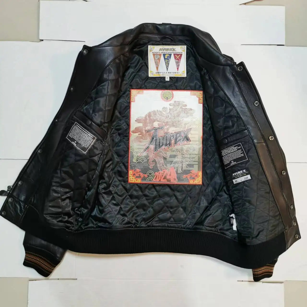 AVIREX fall new jacket men's European antique sheepskin jacket LIMITED EDITION TWIN DRAGON JACKET casual leather jacket tops