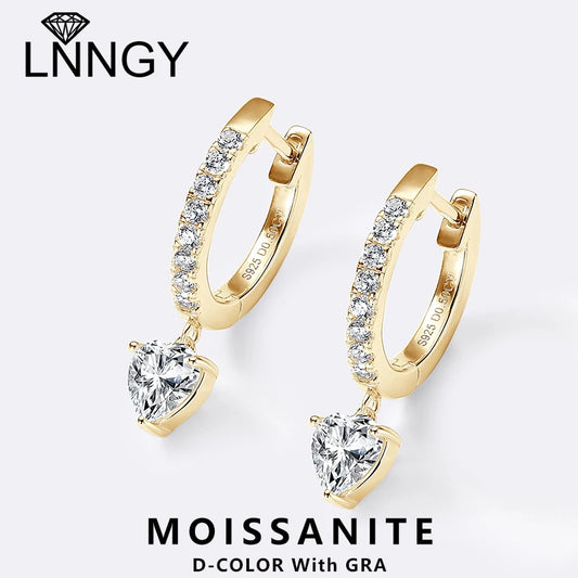 Lnngy 5x5mm Heart Cut Pendant Moissanite Earring 925 Sterling Silver Dangle Earrings For Women Lovers' 2024 Trending Jewelry