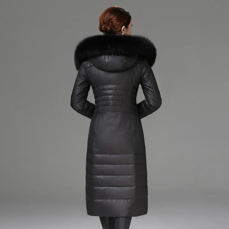 Shengyu Boya Middle-Aged and Elderly Over-The-Knee Long down Jacket Women's Jacket Thickeneded Mother's Fitted Jacket New Style