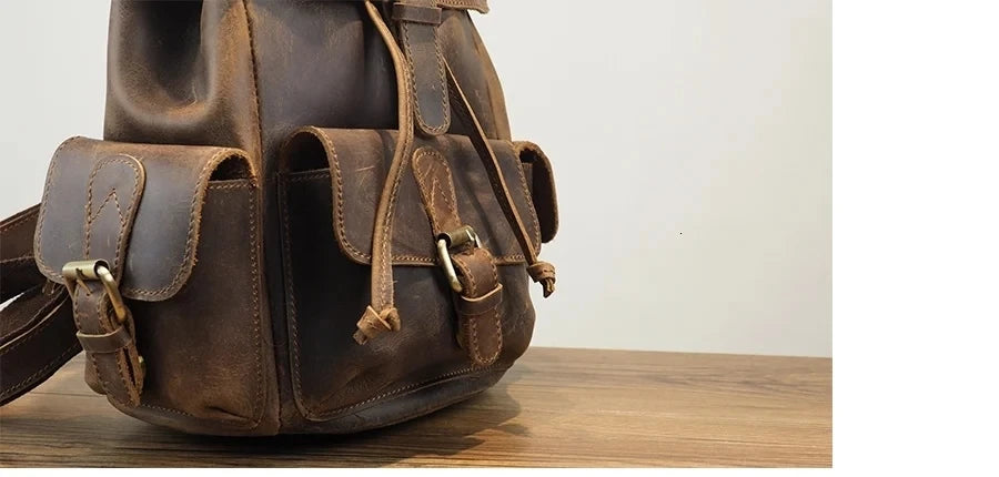Crazy Horse Leather Shoulder Bag Retro Handmade Ladies Backpack Shoulder Diagonal Travel College School Bags For Teenage Girls
